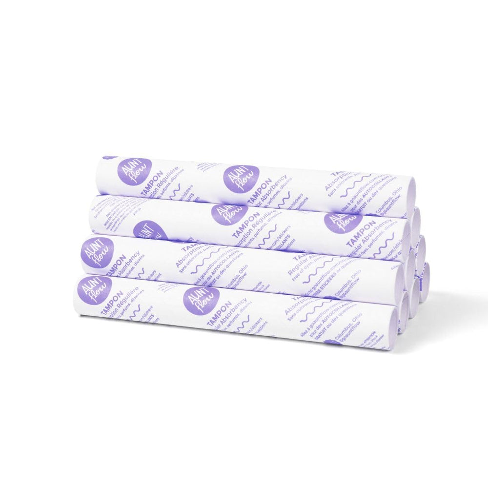 Aunt Flow tampons with plastic-free packaging highlighting sustainable vending use.