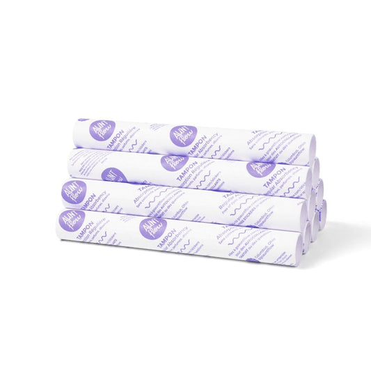 Aunt Flow tampons with plastic-free packaging highlighting sustainable vending use.