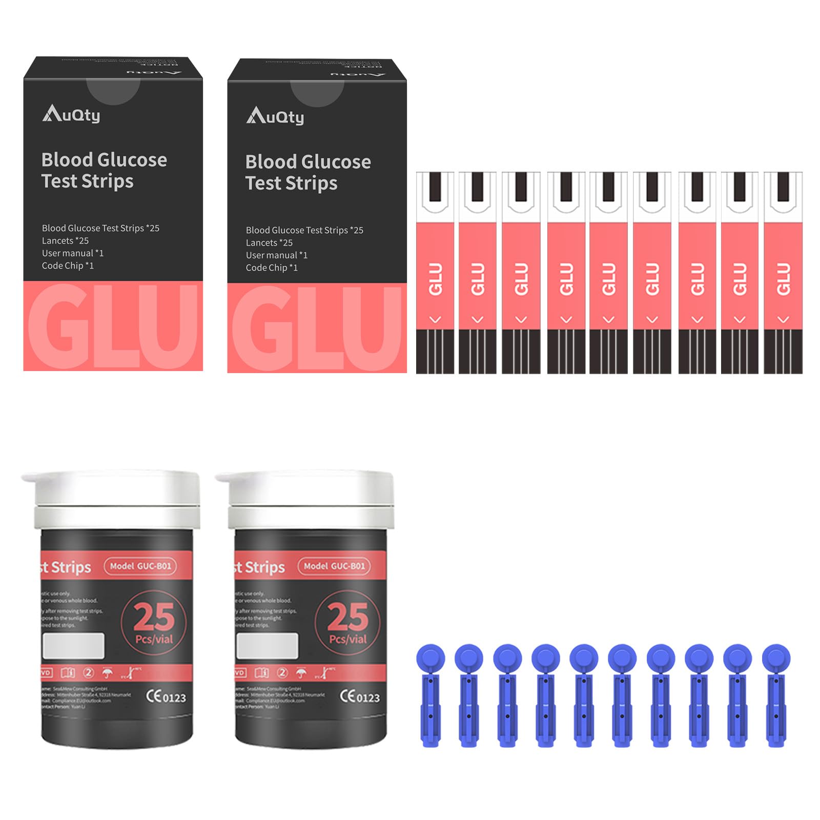 AuQty GUC-B01 glu test strips for quick at-home testing with small sample