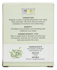 Aura Cacia eucalyptus oil packaging and labels, sign of purity and consistency.