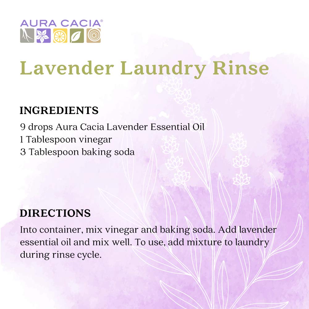 Lavender flowers and steam-distillation notes behind Aura Cacia oil.