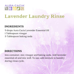 Lavender flowers and steam-distillation notes behind Aura Cacia oil.