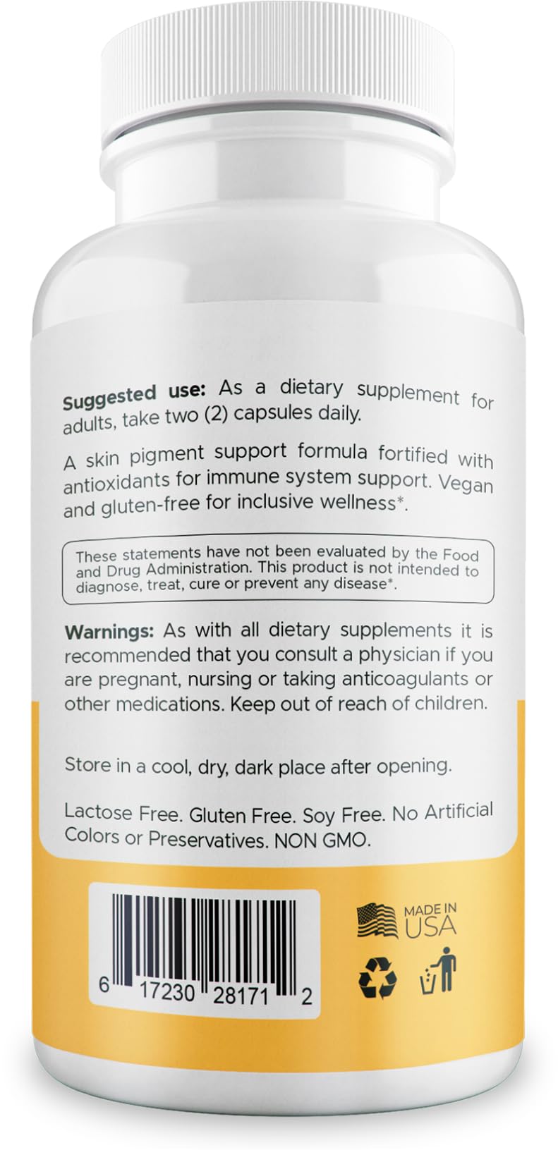 Aura Vitamins Dermawonder Vitiligo capsules in hand suggest easy daily intake.