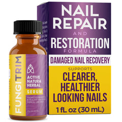 Aura Vitamins FungiTrim nail renewal serum bottle front view for polished nails
