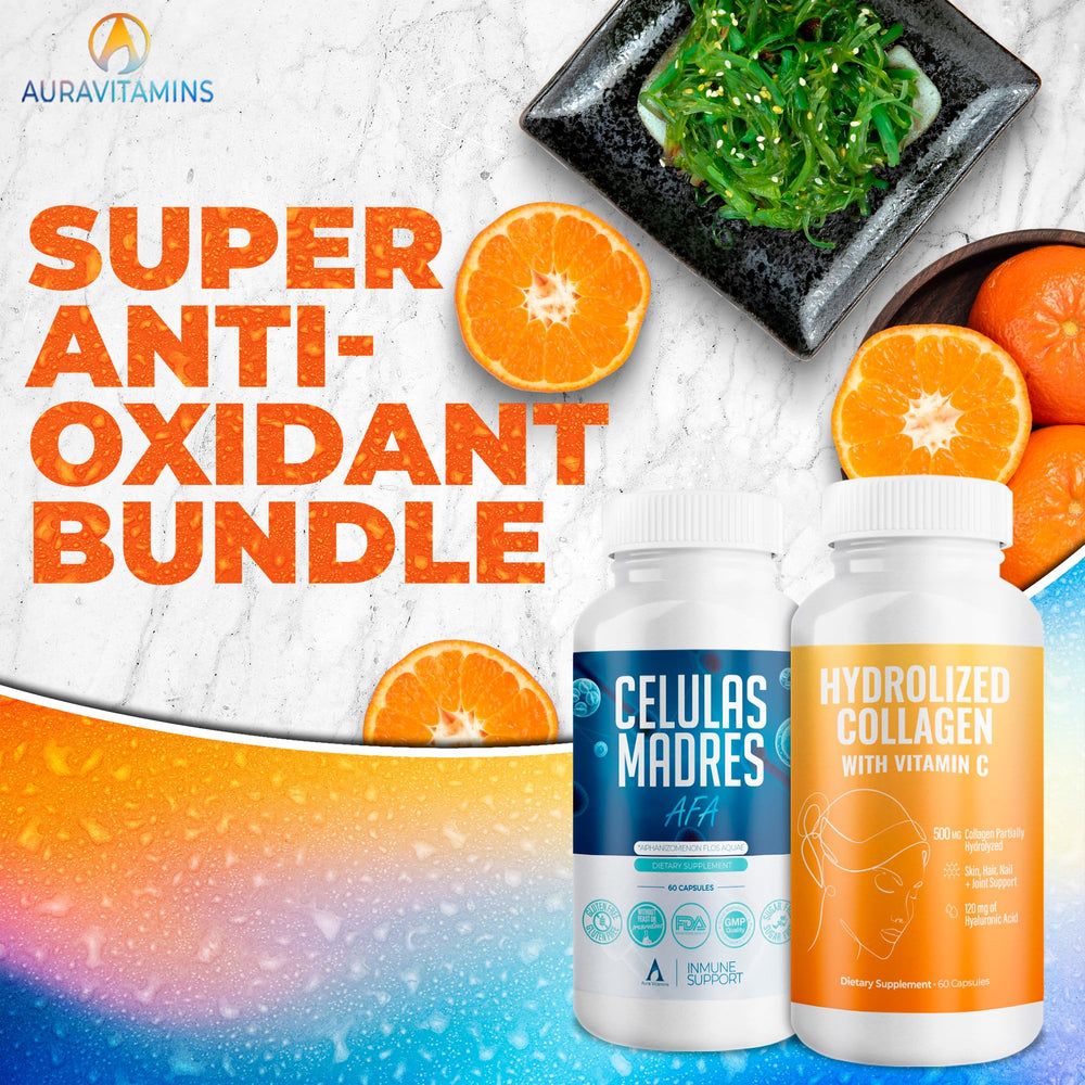 Aura Vitamins hydrolyzed collagen with vitamin C bottle close-up highlighting skin hydration potential