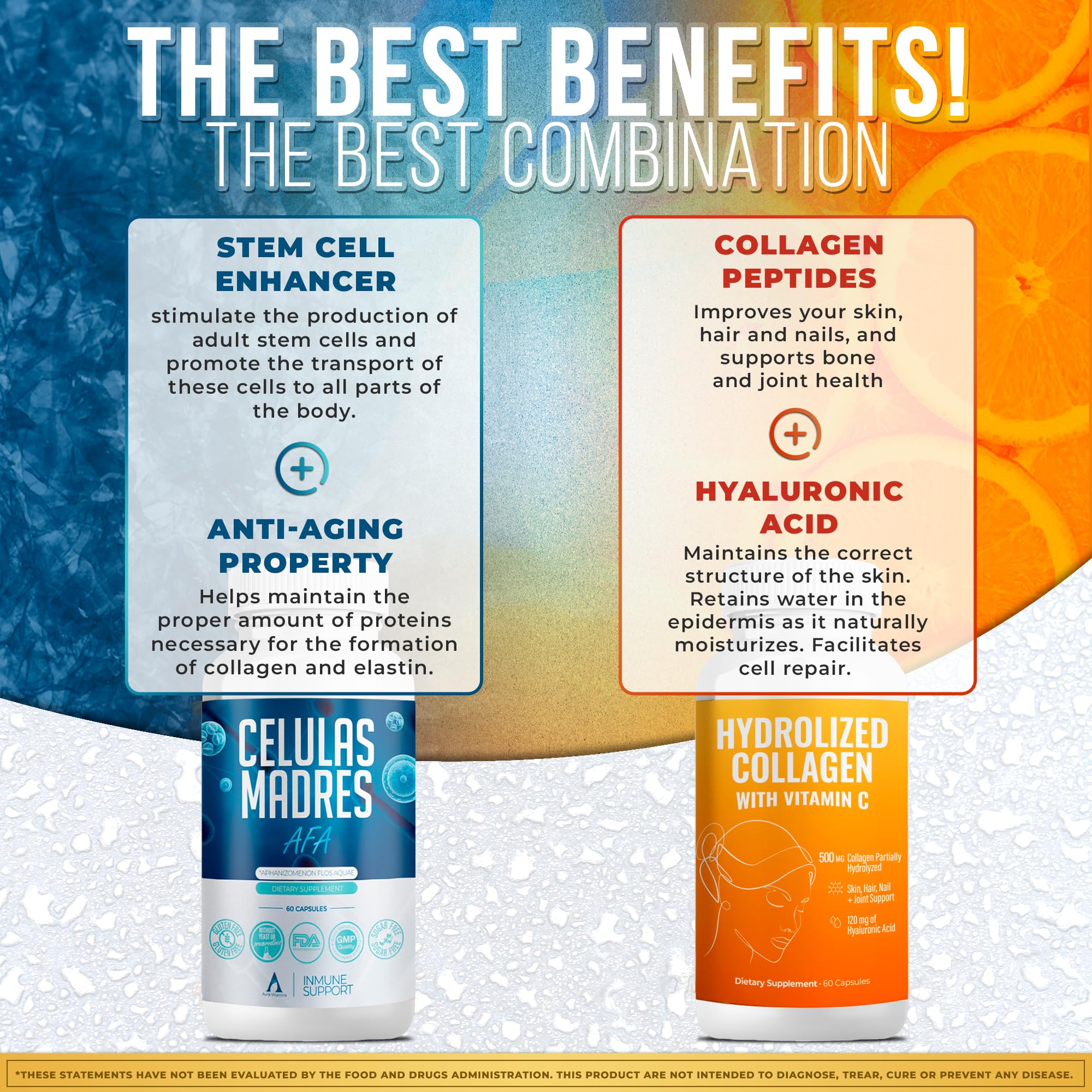 Aura Vitamins skin, hair, and nails support graphic with beauty wellness theme