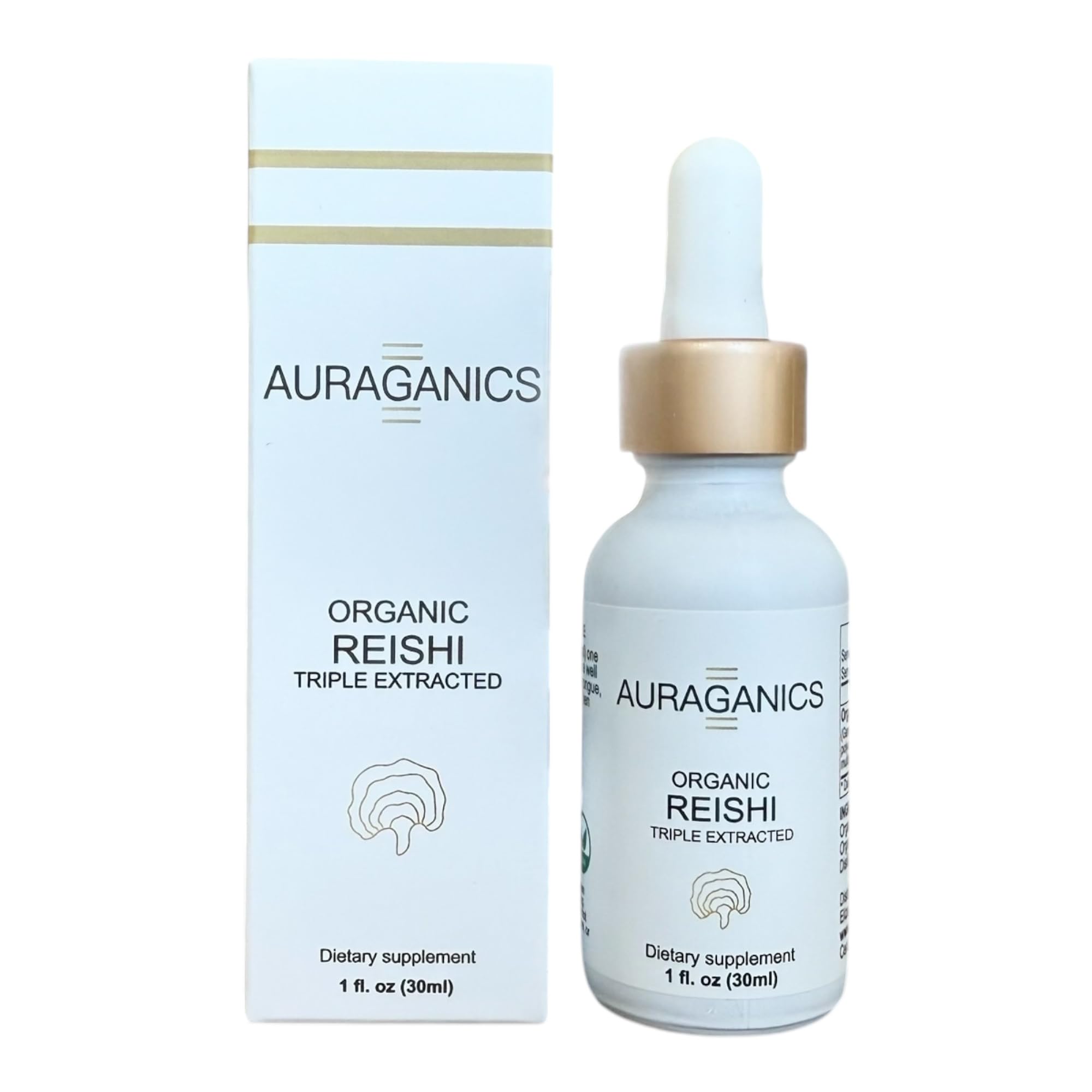 Auraganics Reishi tincture bottle with lemon, hinting at a refreshing daily ritual.