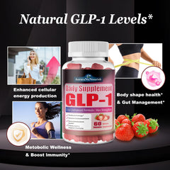 AuraraNeNourish GLP-1 gummies closeup showing strawberry flavor