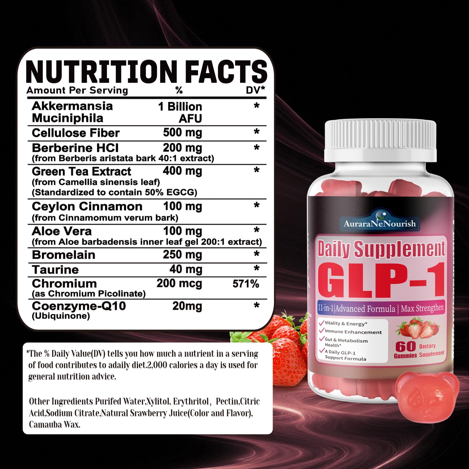 AuraraNeNourish GLP-1 gummies on kitchen counter for easy daily use