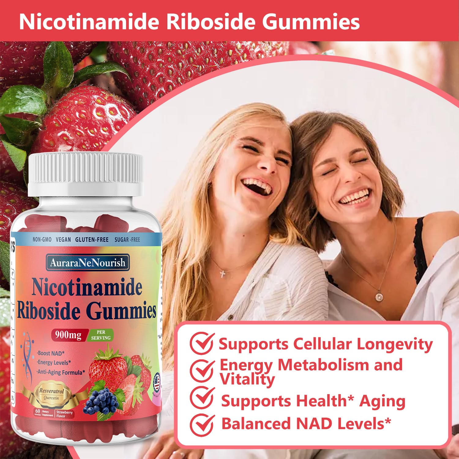 AuraraNeNourish NAD sugarfree claims graphic emphasizes zero sugar