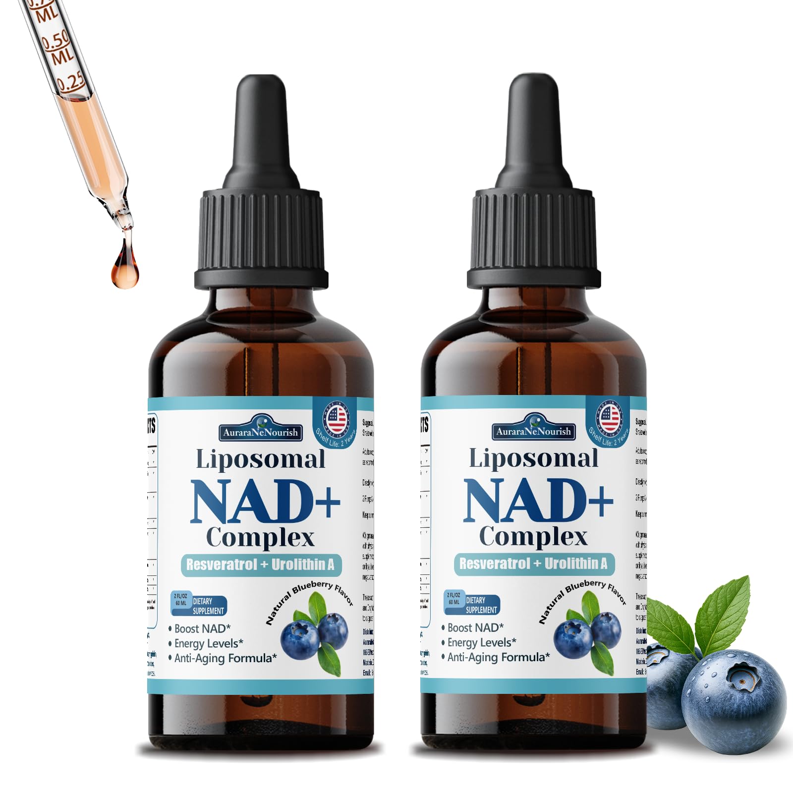 AuraraNeNourish liposomal NAD+ drops bottle for fast-absorption daily energy support
