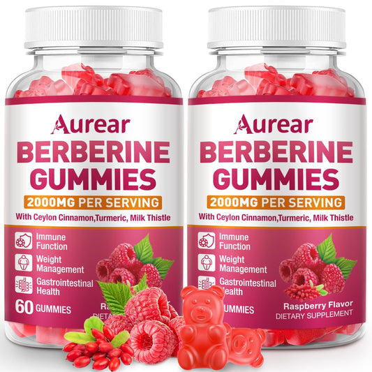 Aurear Berberine Gummies bottle front with raspberry flavor for daily wellness