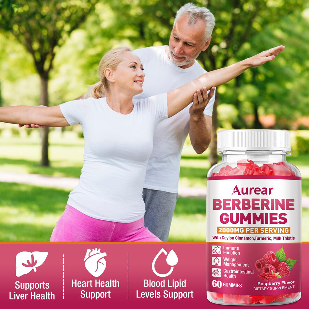 Bottle label and ingredients graphic for Aurear Berberine Gummies