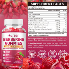 Close-up of Aurear Berberine Gummies showing raspberry flavor and chewy texture