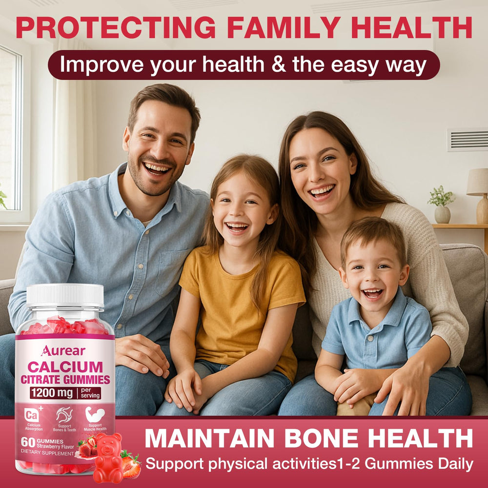 Aurear Calcium Citrate Gummies support bone health for adults.