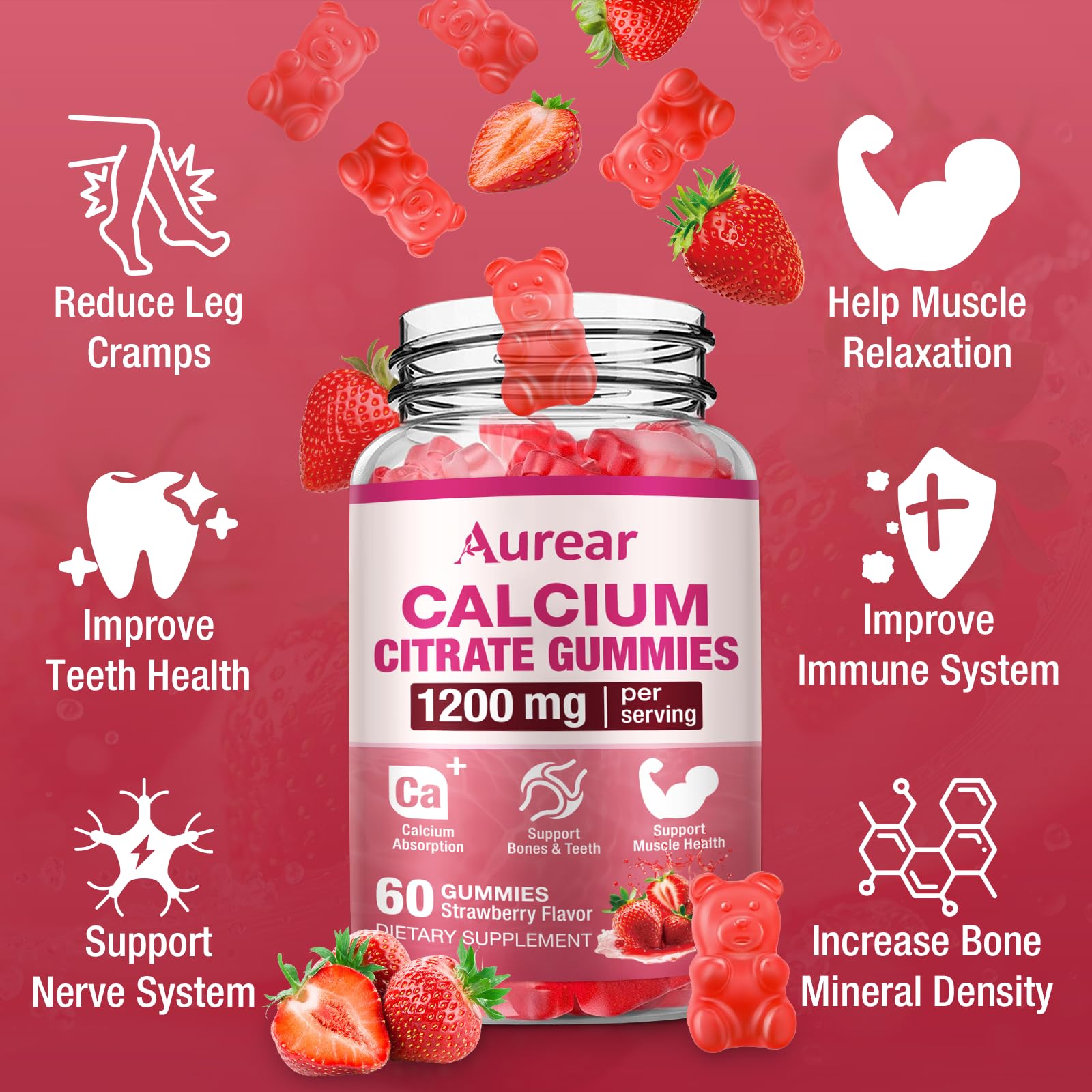 Aurear Calcium Citrate Gummies pack of two emphasizes convenient daily use.