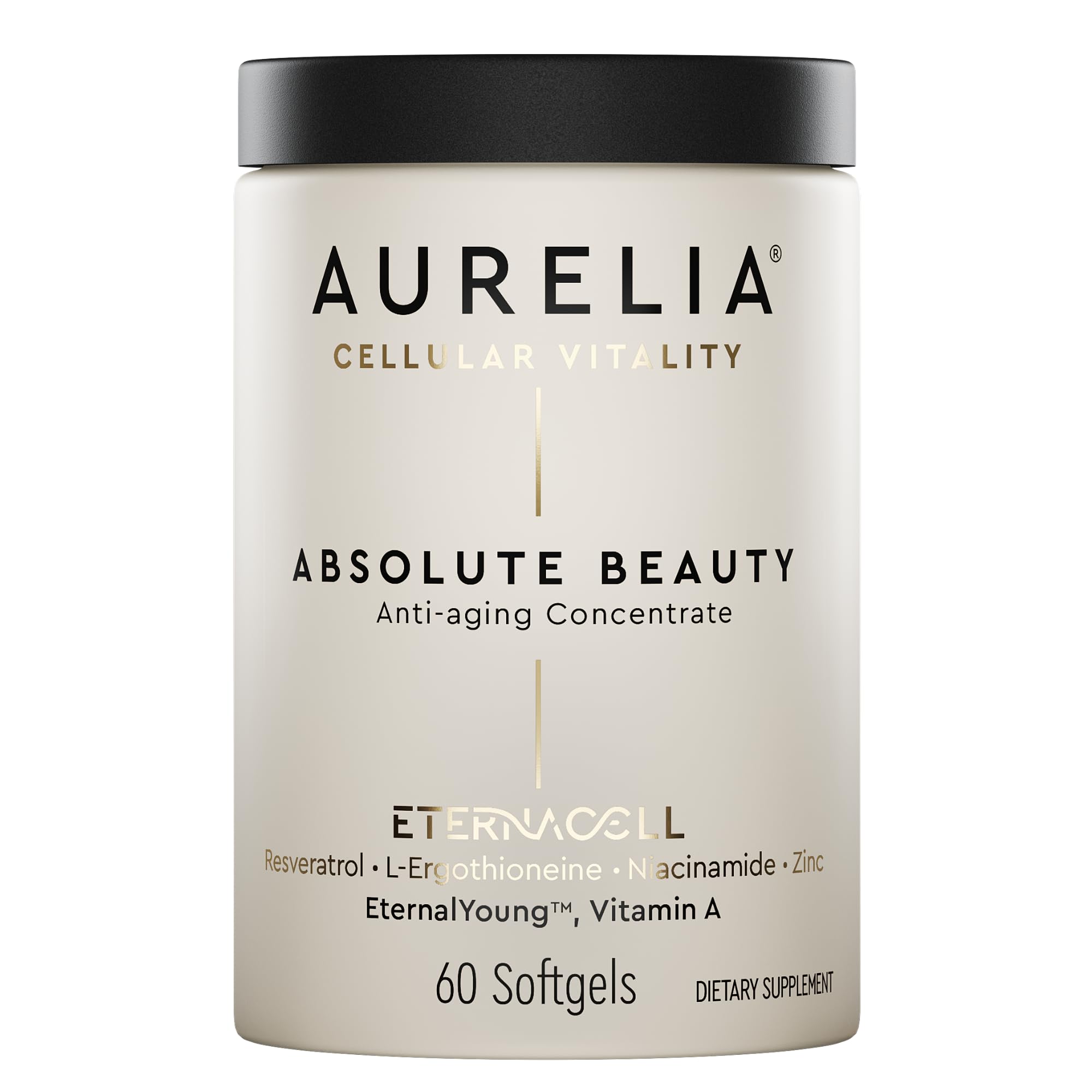 AURELIA Absolute Beauty bottle closeup with premium packaging for radiant skin support