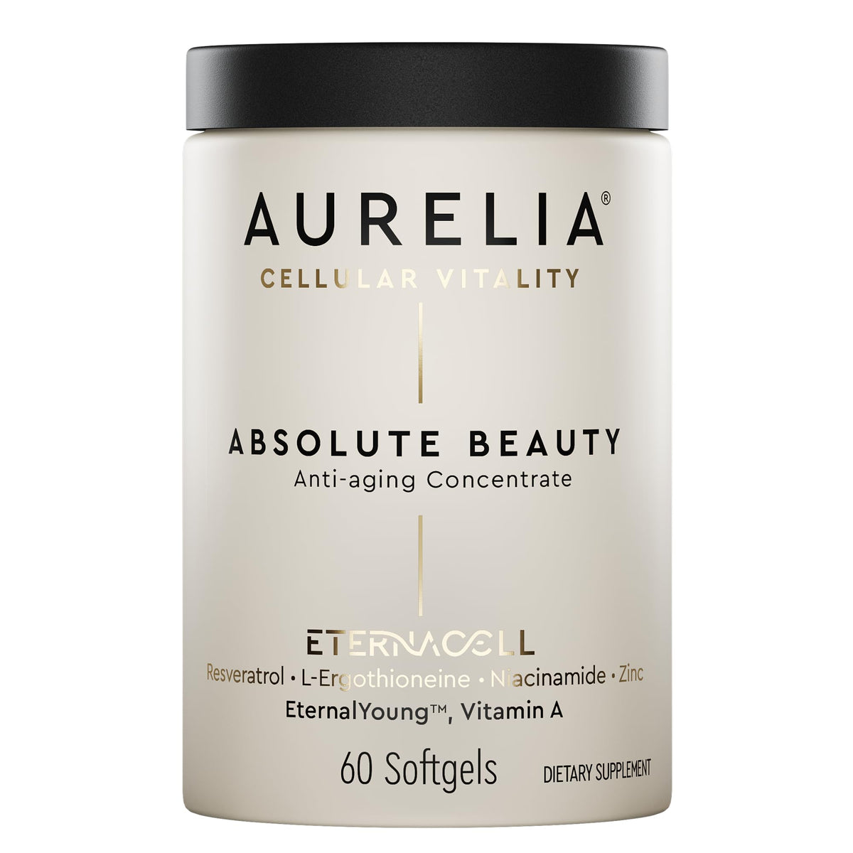 AURELIA Absolute Beauty bottle closeup with premium packaging for radiant skin support