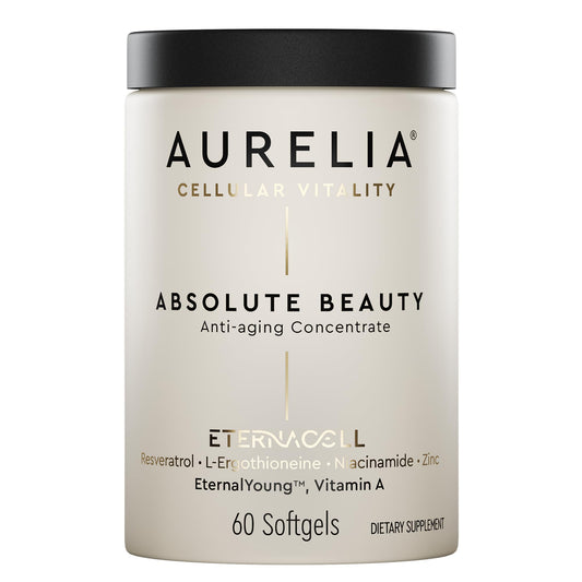 AURELIA Absolute Beauty bottle closeup with premium packaging for radiant skin support