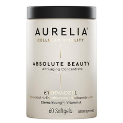 AURELIA Absolute Beauty bottle closeup with premium packaging for radiant skin support
