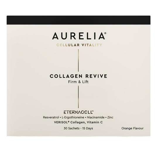 AURELIA Collagen Revive bottle close-up highlighting hydration support.