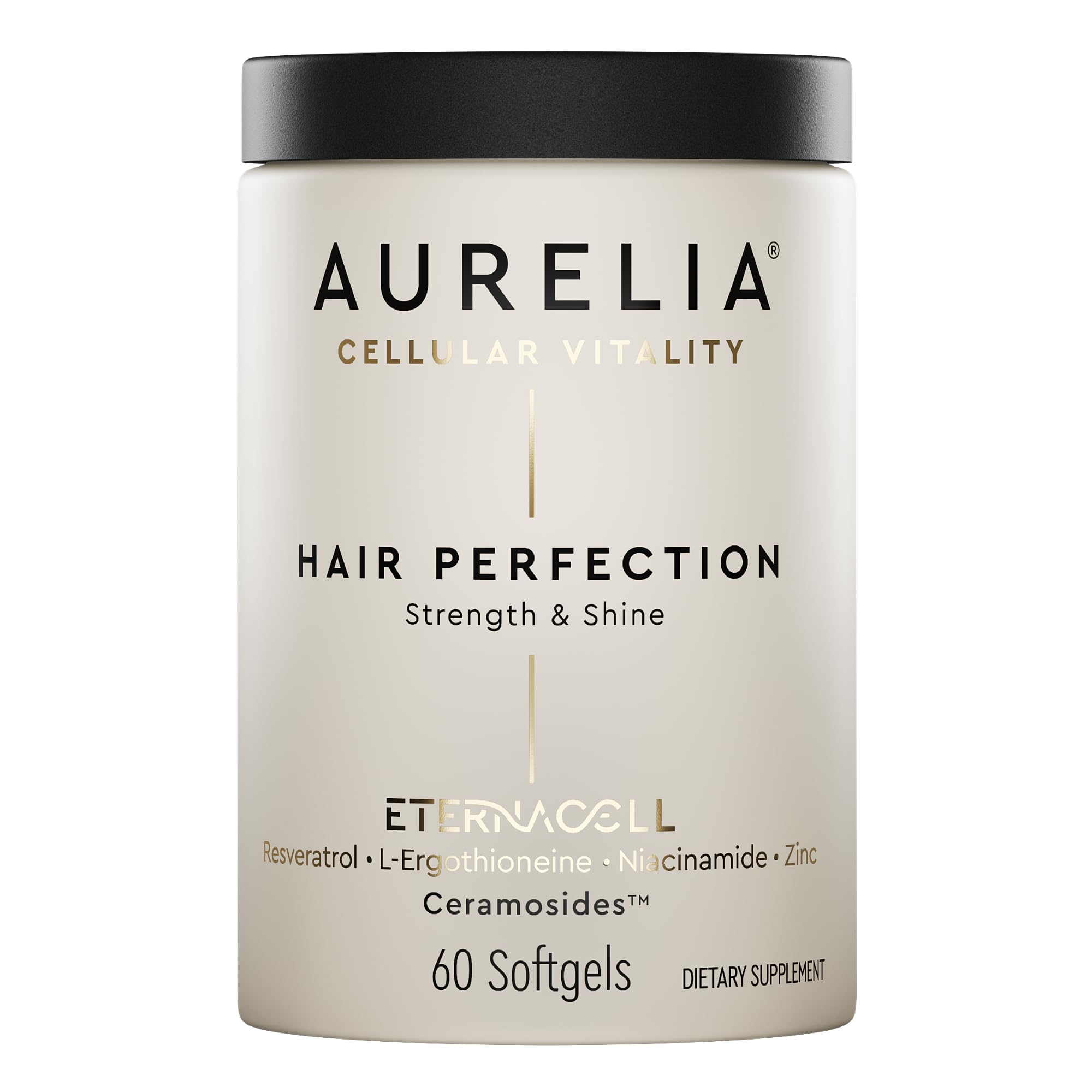 AURELIA Hair Perfection bottle close-up signaling a premium vitality formula.
