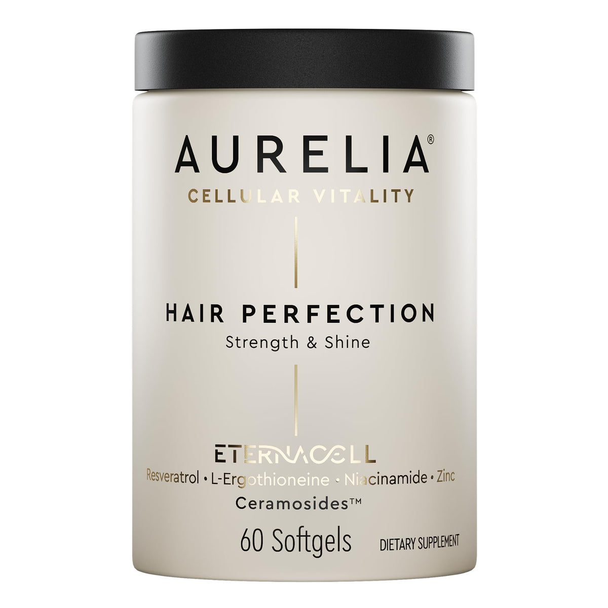 AURELIA Hair Perfection bottle close-up signaling a premium vitality formula.