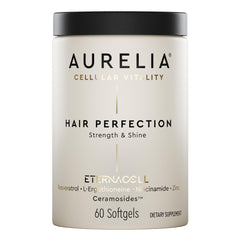 AURELIA Hair Perfection bottle close-up signaling a premium vitality formula.