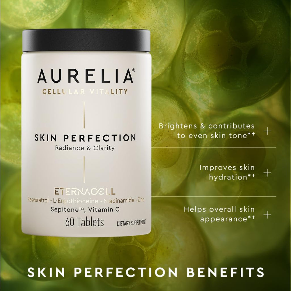 AURELIA Skin Perfection capsule closeup highlights convenient capsules for skin health support.