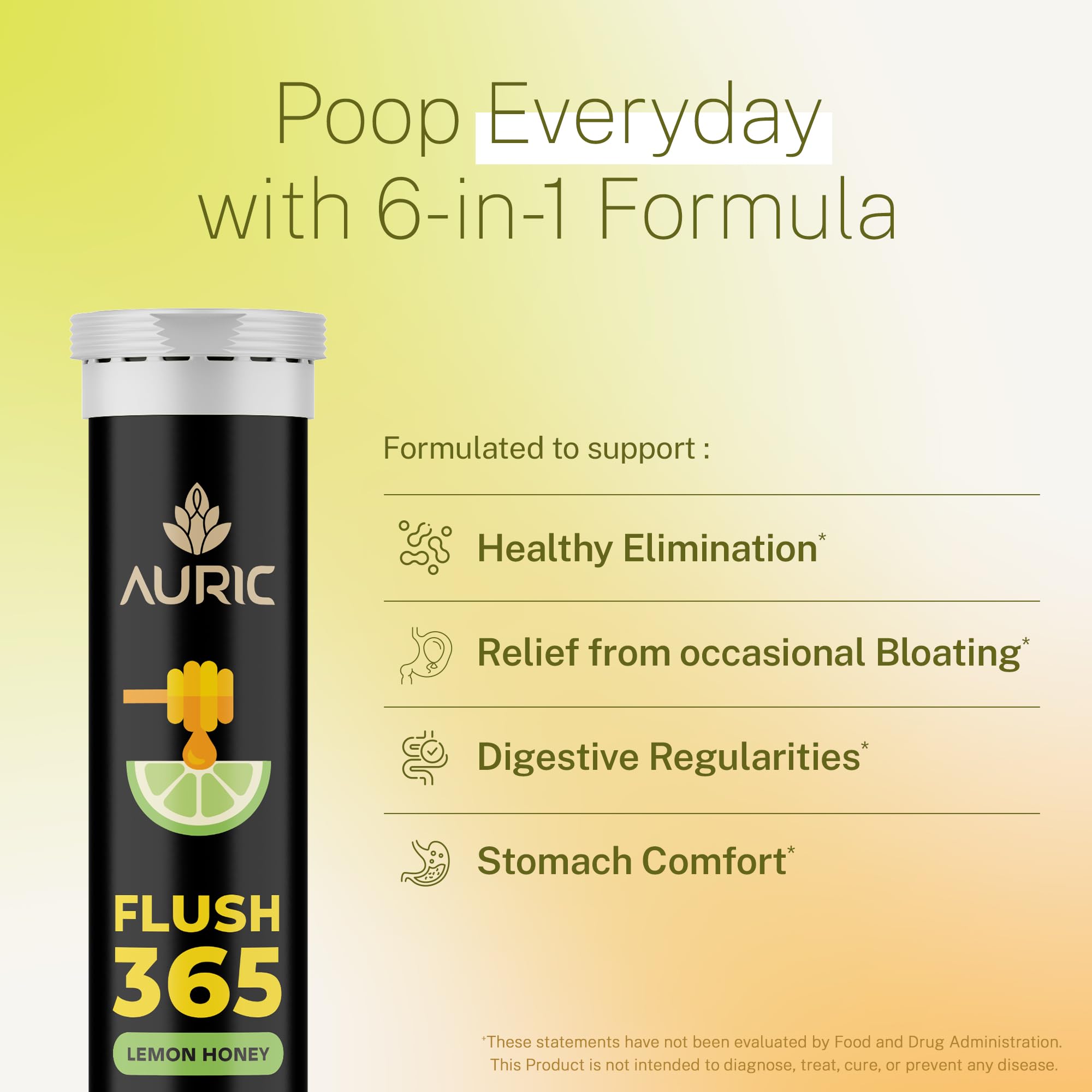 Close-up of Triphala and Isabgol on Auric Flush 365 packaging.