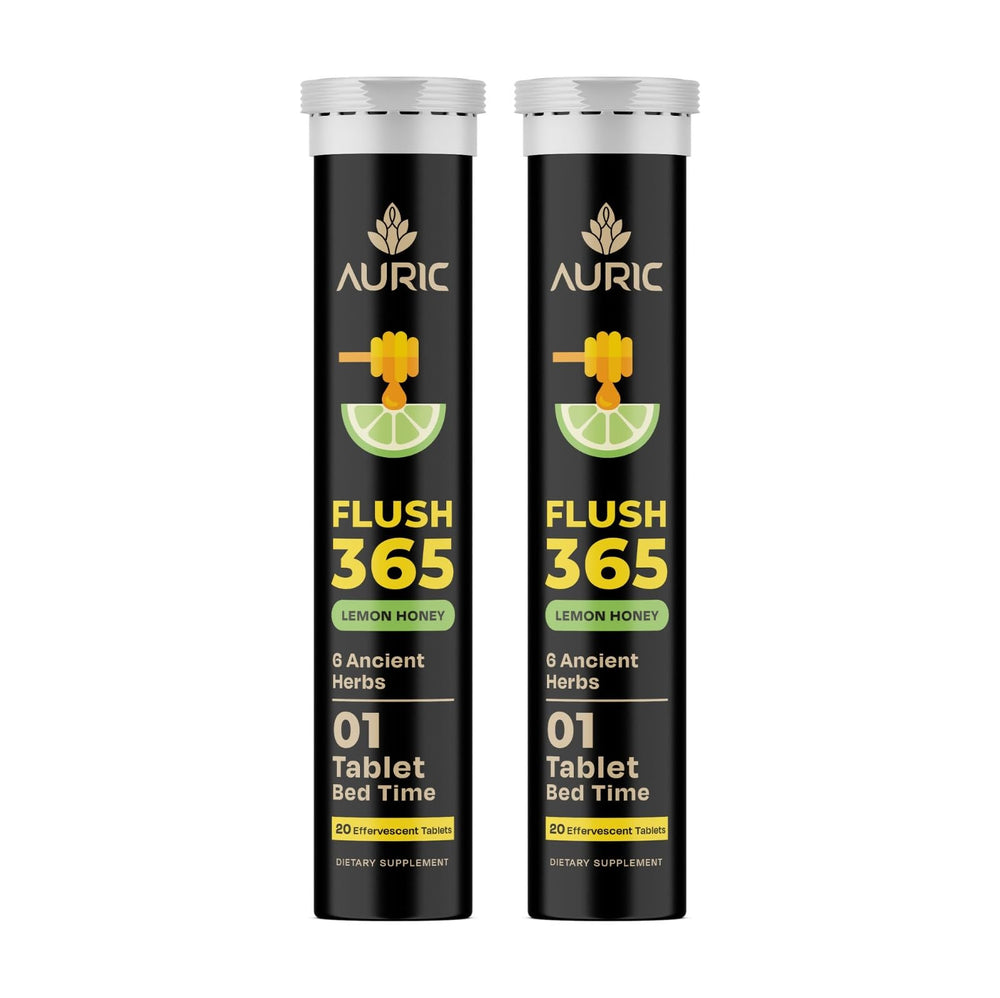 Auric Flush 365 tablet dissolving in water for a refreshing digestive boost.