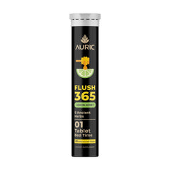 Auric Flush365 front bottle presents honey lemon fizz for refreshing hydration.