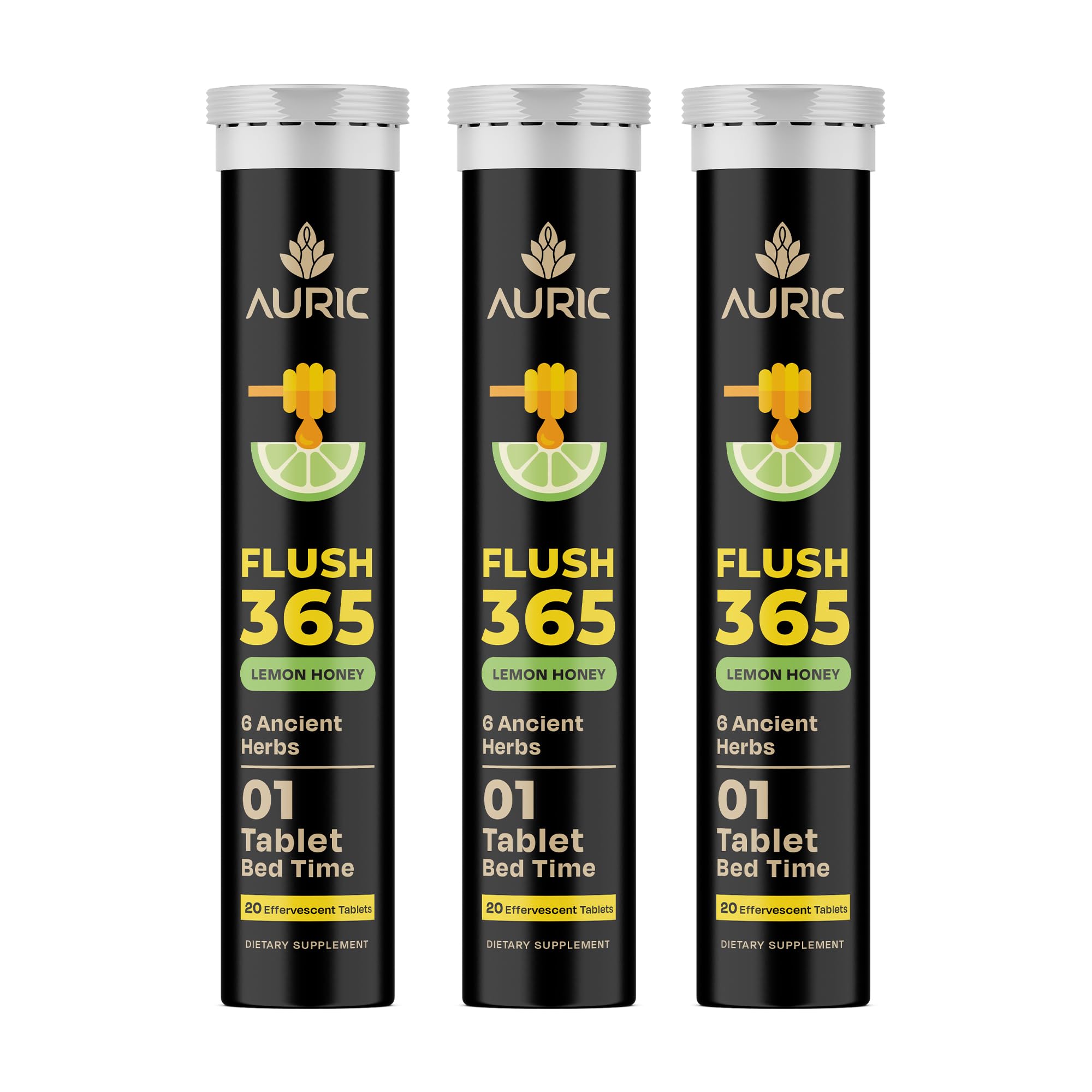 Auric Flush365 honey lemon fizz dissolving in water for a refreshing drink