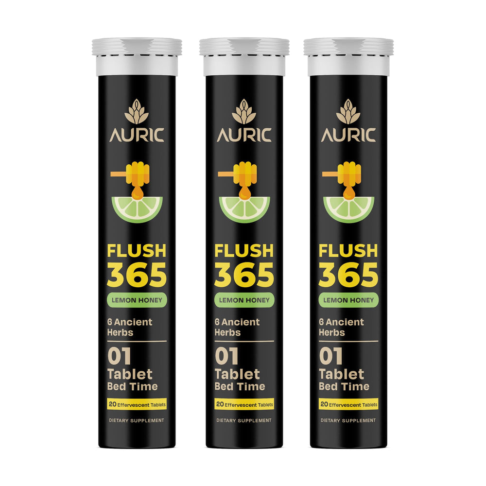 Auric Flush365 honey lemon fizz dissolving in water for a refreshing drink