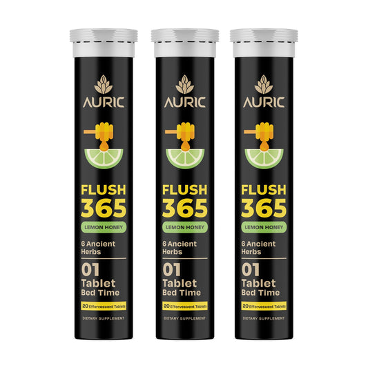 Auric Flush365 honey lemon fizz dissolving in water for a refreshing drink