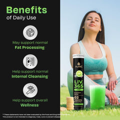 Auric Liv365 routine scene shows morning and evening tablets for balance.