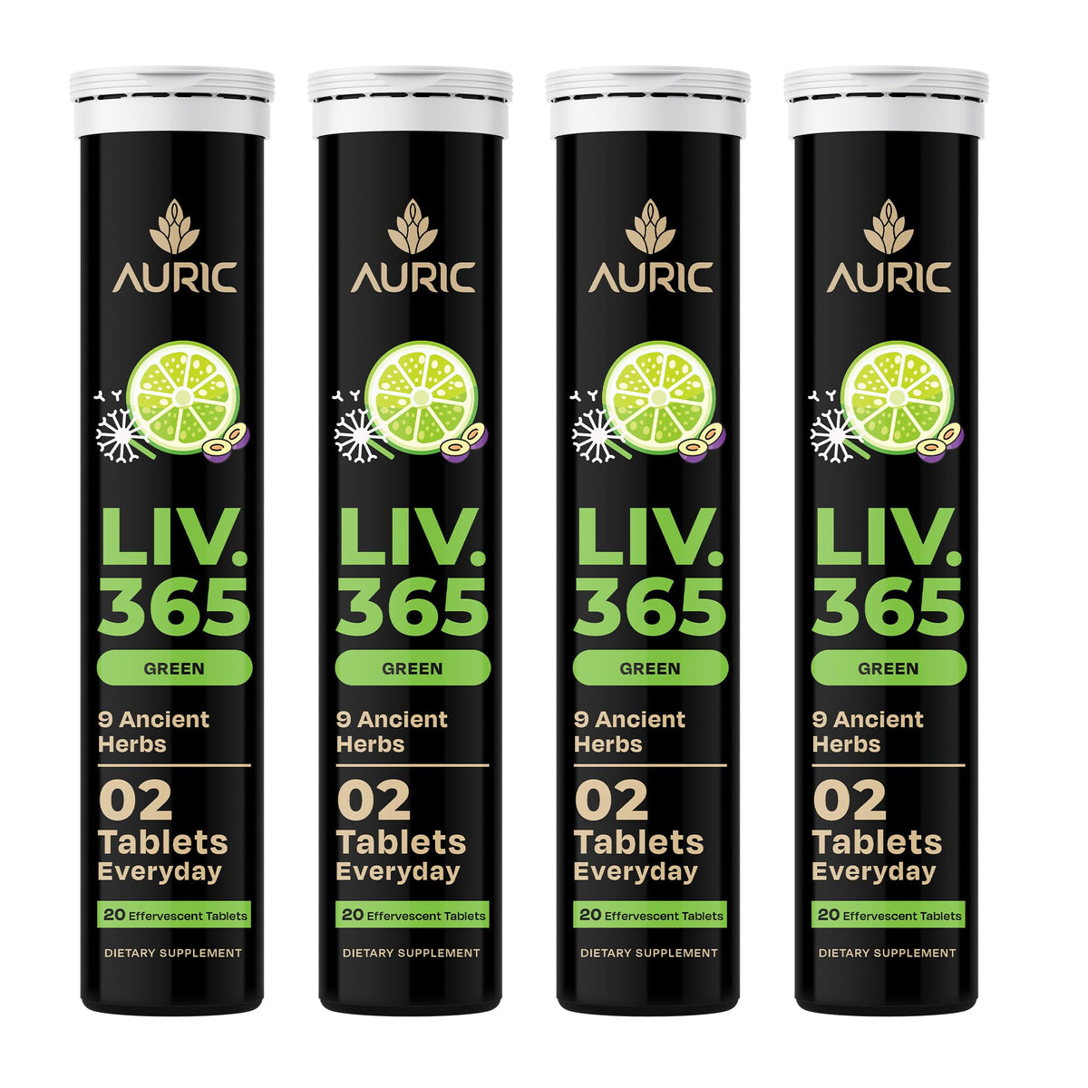Auric Liv365 lemon-flavor bottle front view supports daily liver wellness.