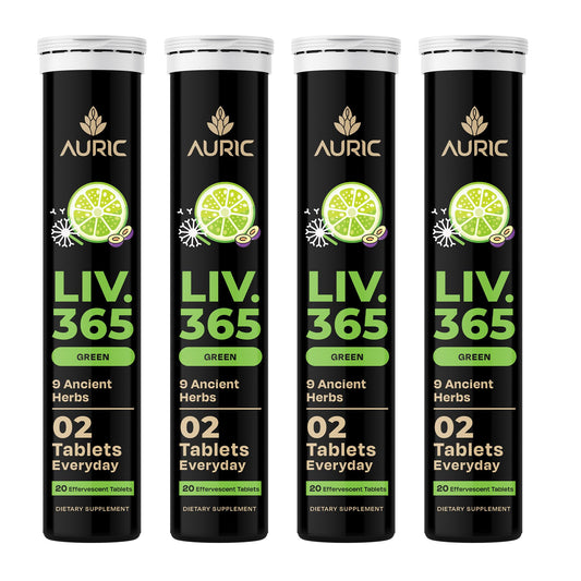Auric Liv365 lemon-flavor bottle front view supports daily liver wellness.