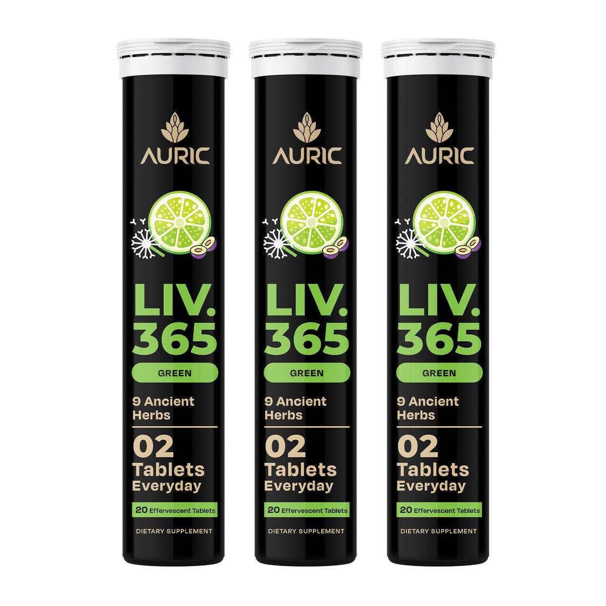 Auric Liv365 bottle front for daily liver detox support.