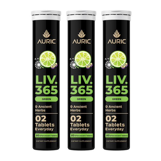 Auric Liv365 bottle front for daily liver detox support.