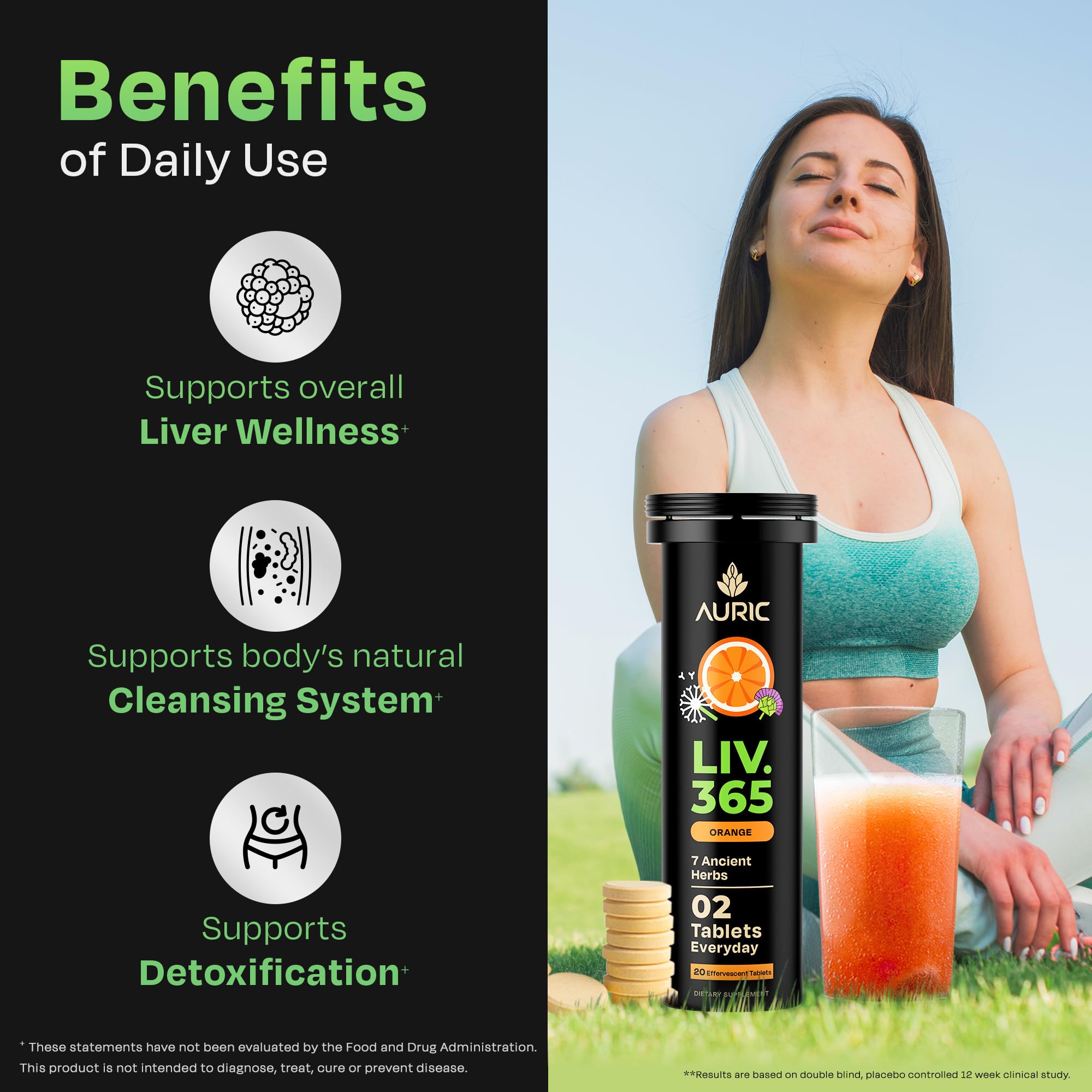 Auric Liver Support bottle with tablets for easy daily dosing.
