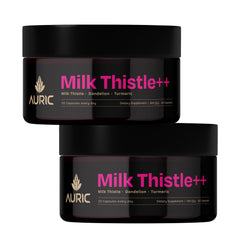 Auric Milk Thistle bottle front showing plant-based formula for daily support
