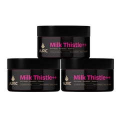 Auric Milk Thistle ++ bottle front view highlighting daily wellness support.