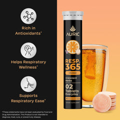 Auric Resp 365 orange effervescent drink ready to enjoy.