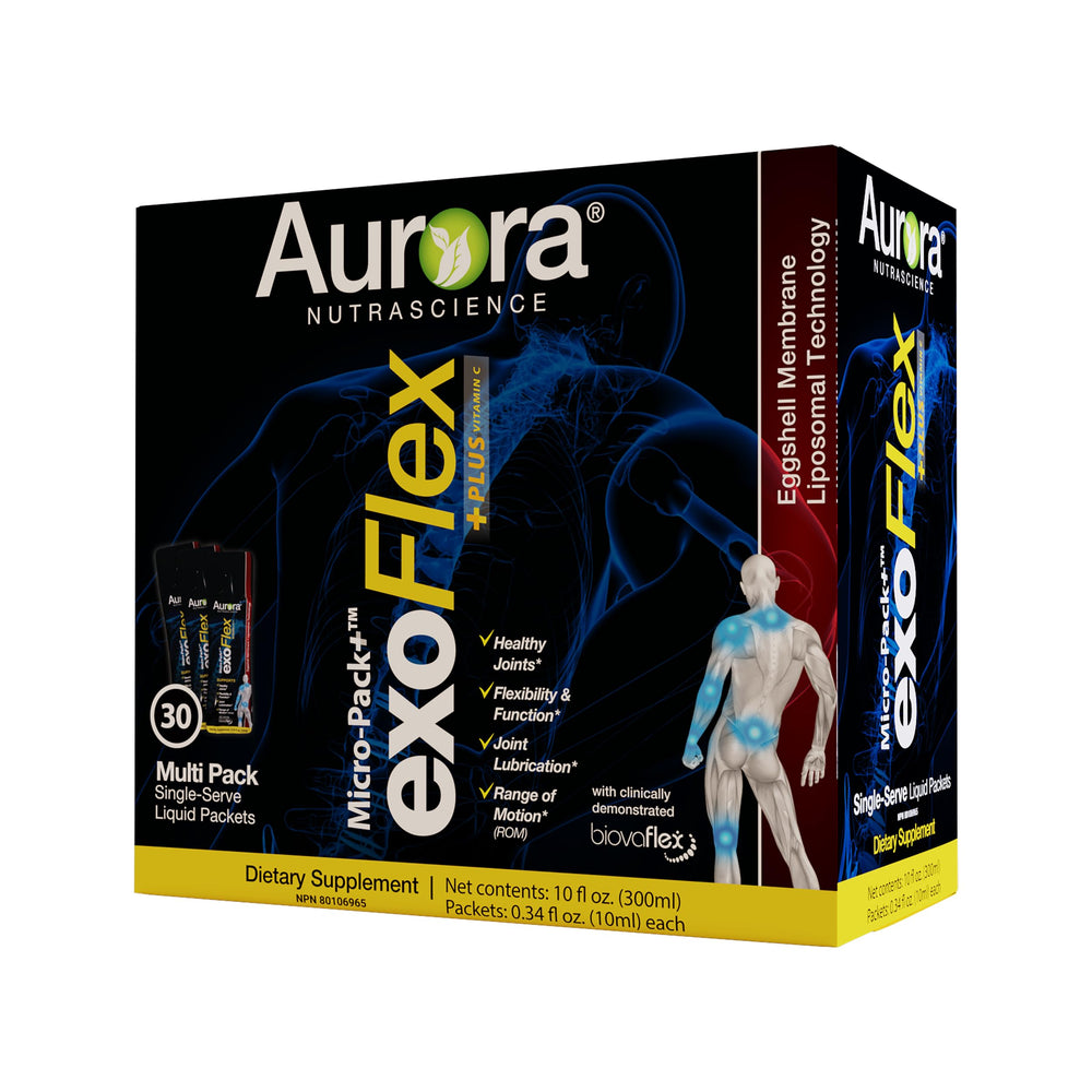 Aurora Nutrascience exoFlex+ single-serve packets ideal for daily on-the-go use