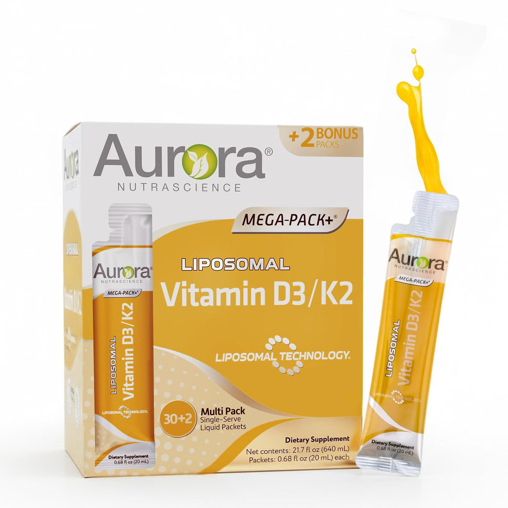 Aurora Nutrascience Liposomal D3 with K2 bottle front showcases a convenient daily supplement