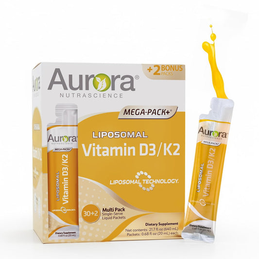 Aurora Nutrascience Liposomal D3 with K2 bottle front showcases a convenient daily supplement