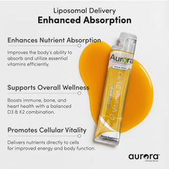 Aurora Nutrascience liposomal technology graphic suggests efficient nutrient delivery in daily routines