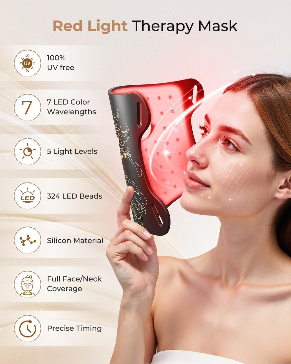 Aurphany LED mask covering the neck for targeted care