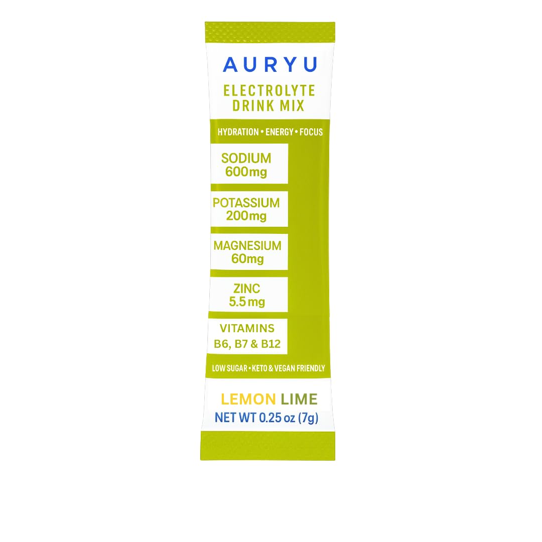 Auryu Electrolyte Mix ingredients label showing minerals and vitamins